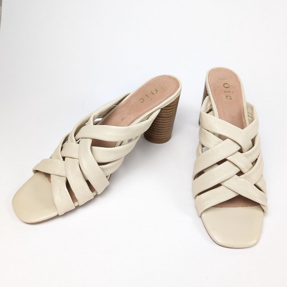 Joie Leather Luz Crisscross Mule In Porcelain Size 9.5 Women's Slip On Sandal